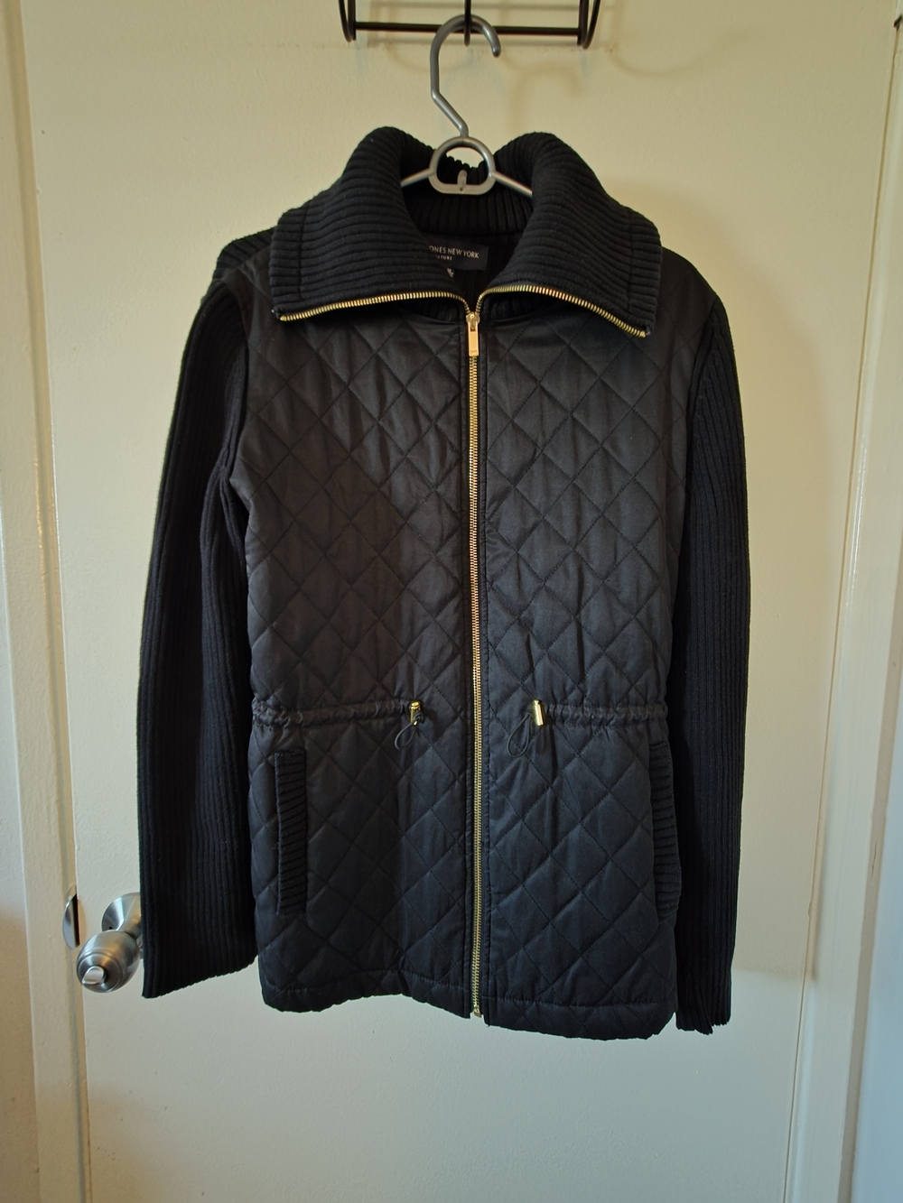 Jones New York Black Quilted Zip-Front  Jacket
